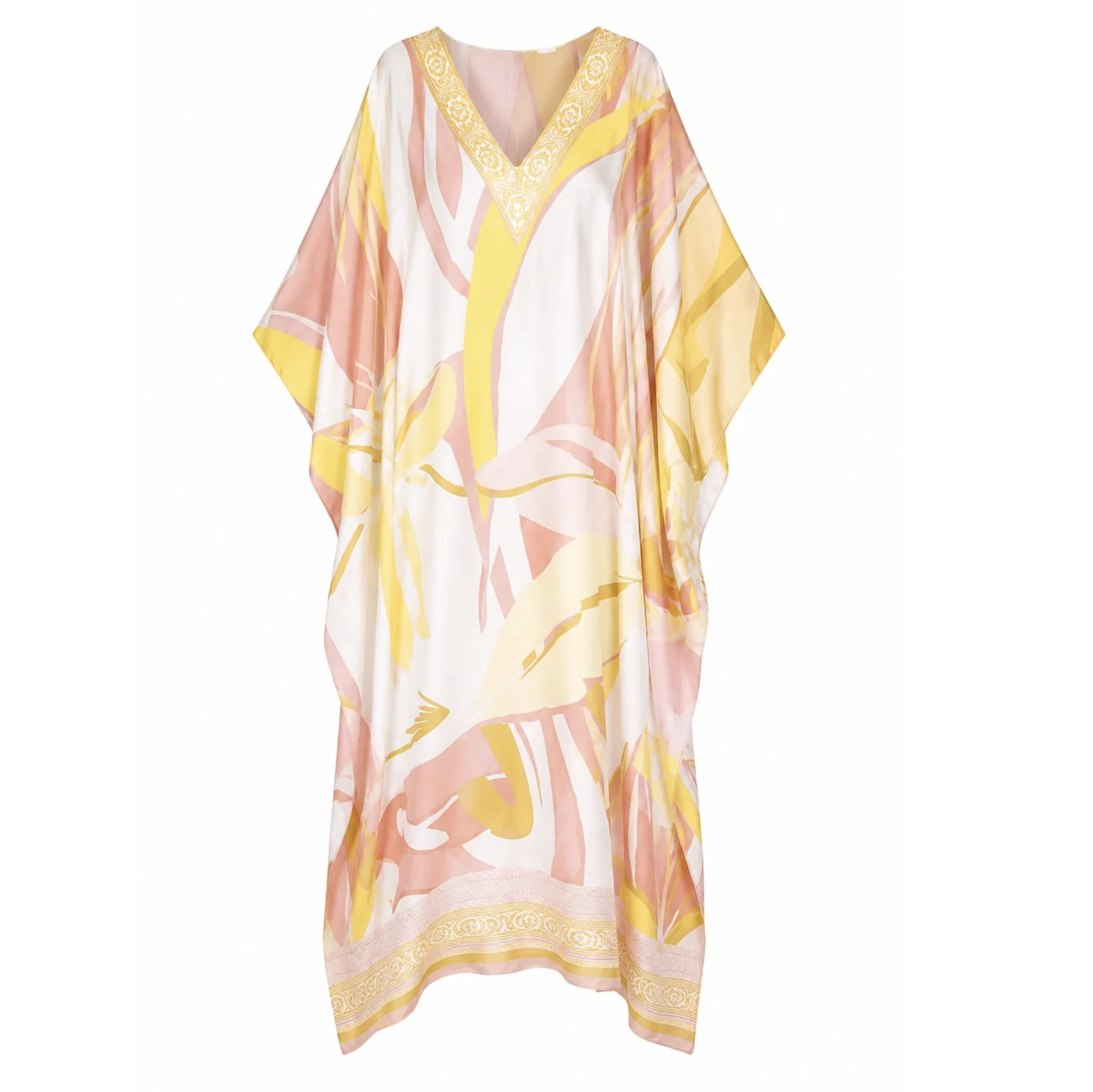 Sunny Uzun Kollu V yaka Saten Kaftan