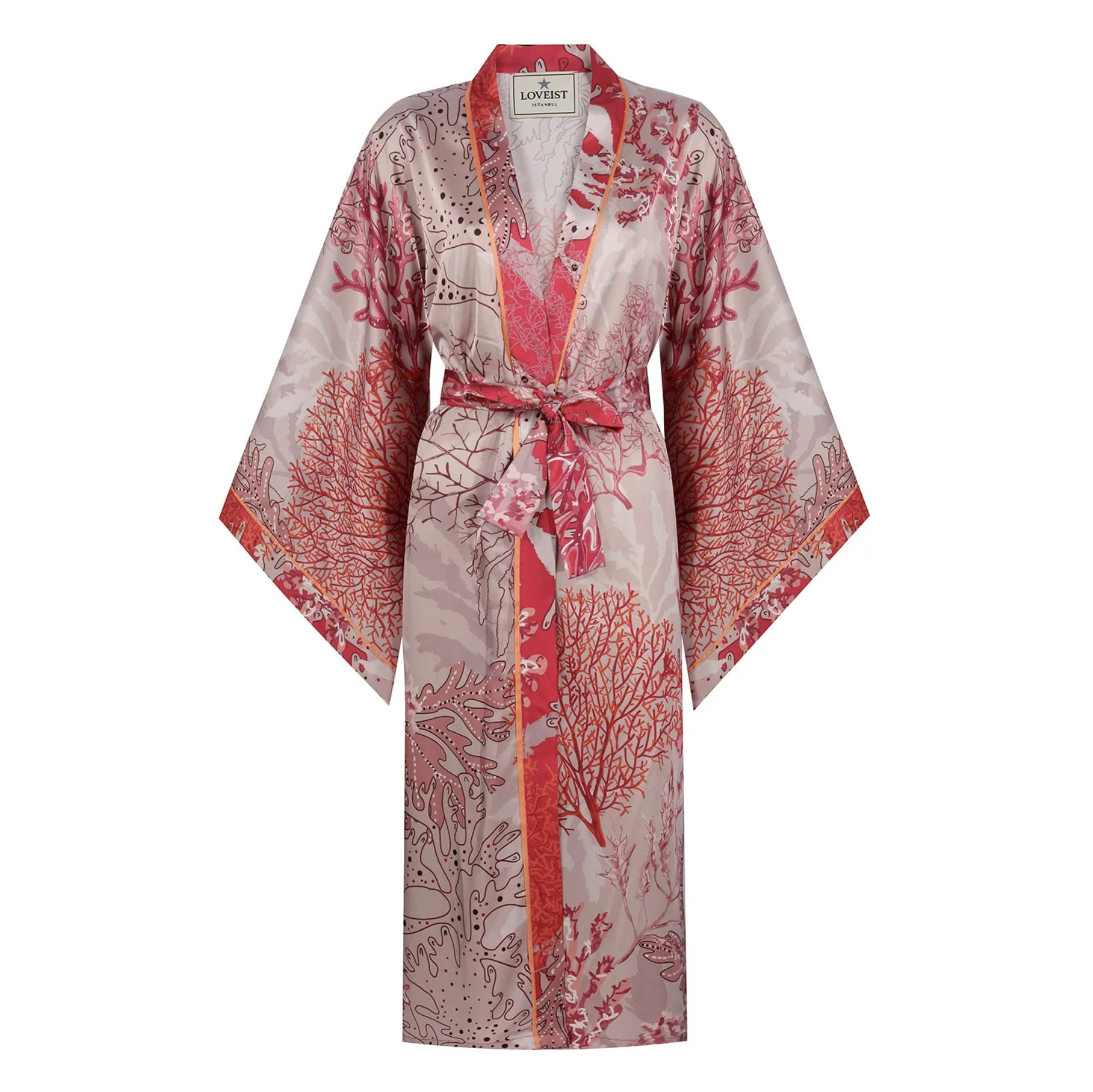 Mercan Baskılı Saten Kimono