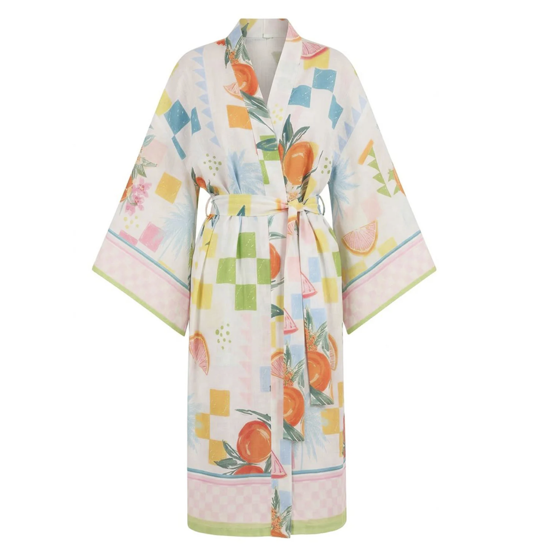 Orange Keten Görünümlü Baskılı Kimono