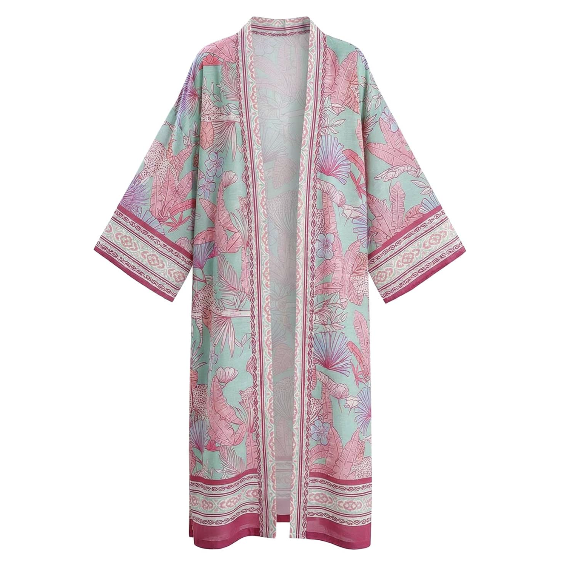 Agua Botanik Desenli Keten Dokulu Kimono