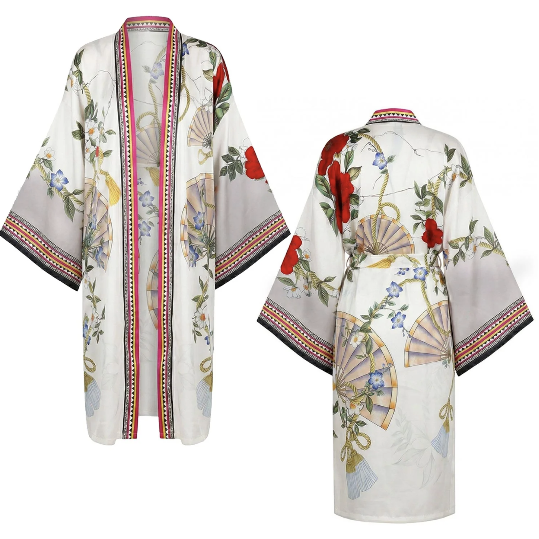 Assorti Japon Desenli Saten Kimono
