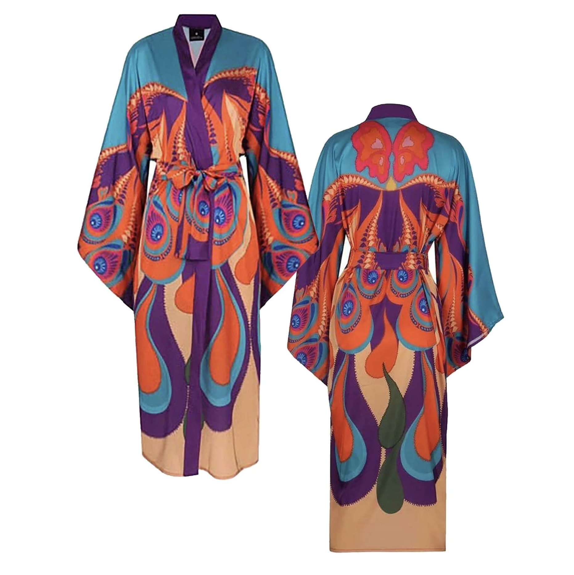 Larache Kelebek Motifli Saten Kimono