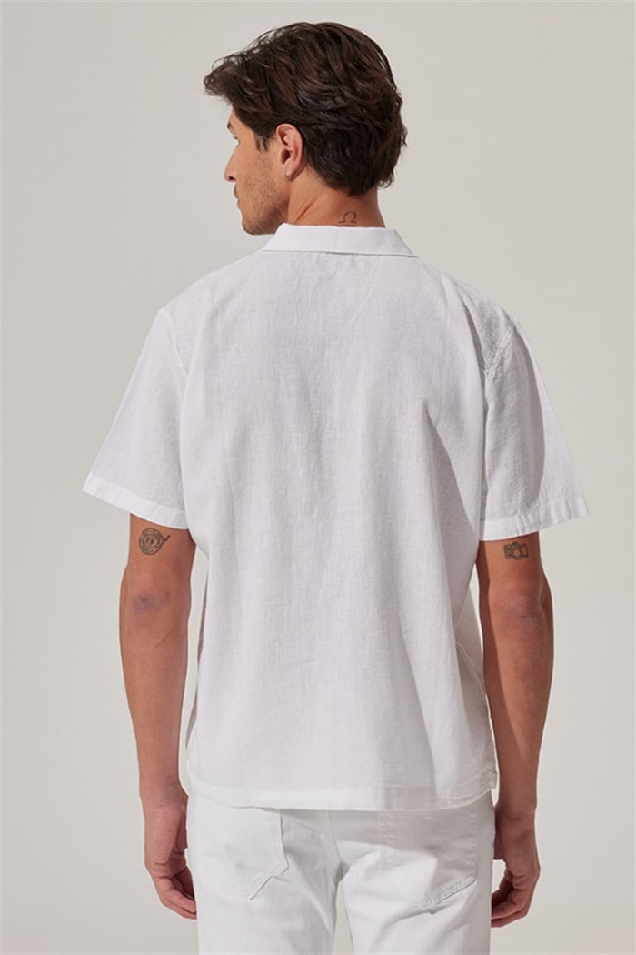 Yelken Baskılı Keten Resort Gömlek