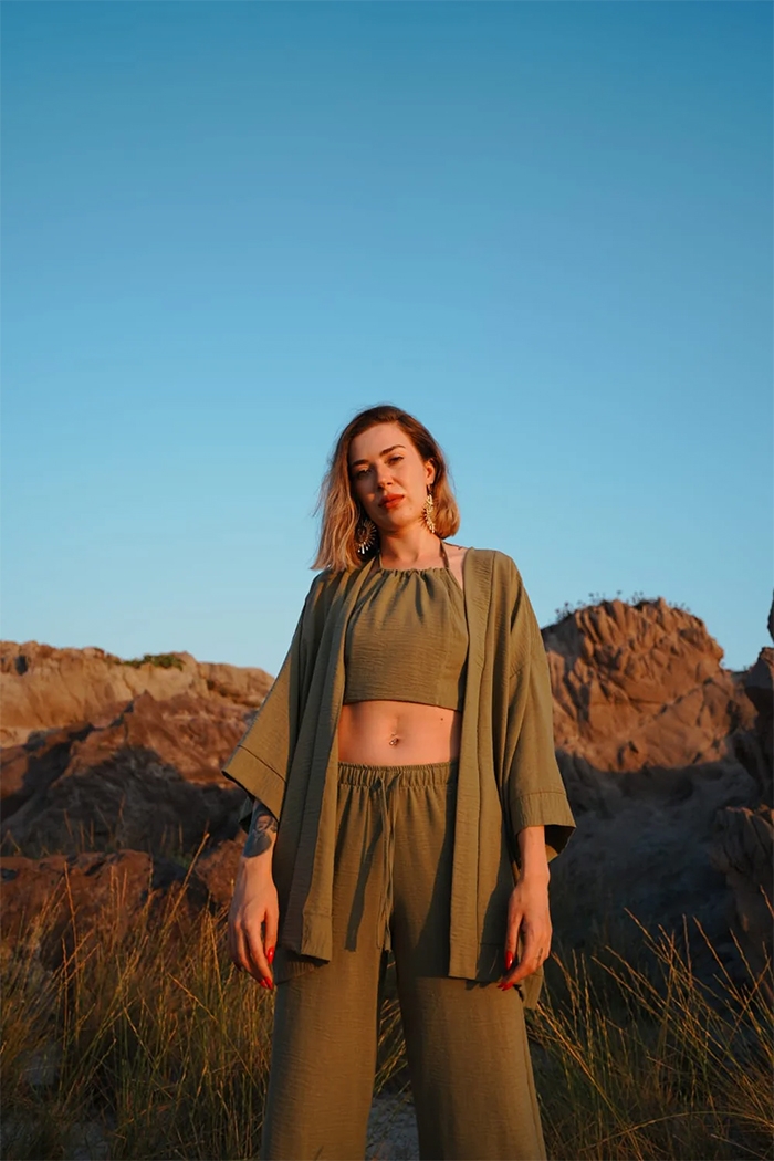 %100 Keten Oversize Kimono