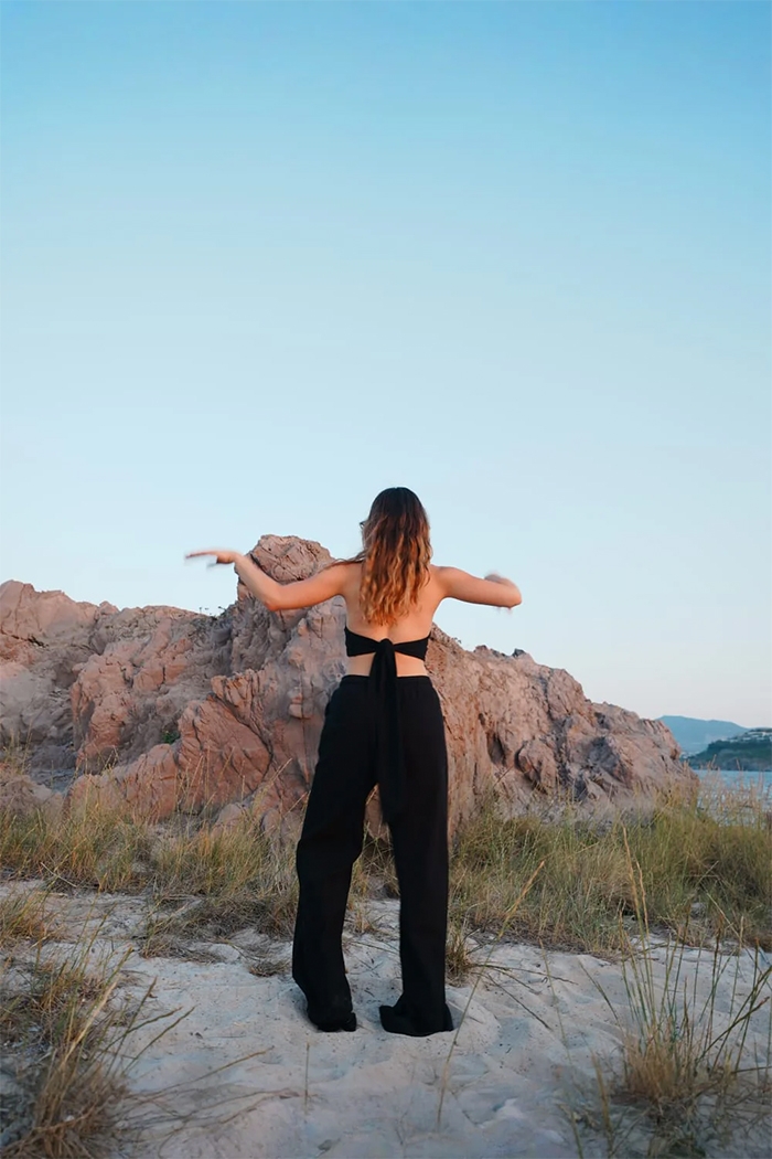 %100 Keten Bağlamalı Crop Bluz