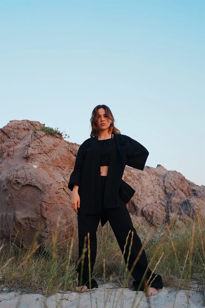 %100 Keten Bağlamalı Crop Bluz