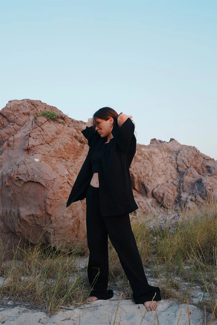 %100 Siyah Keten Pantolon