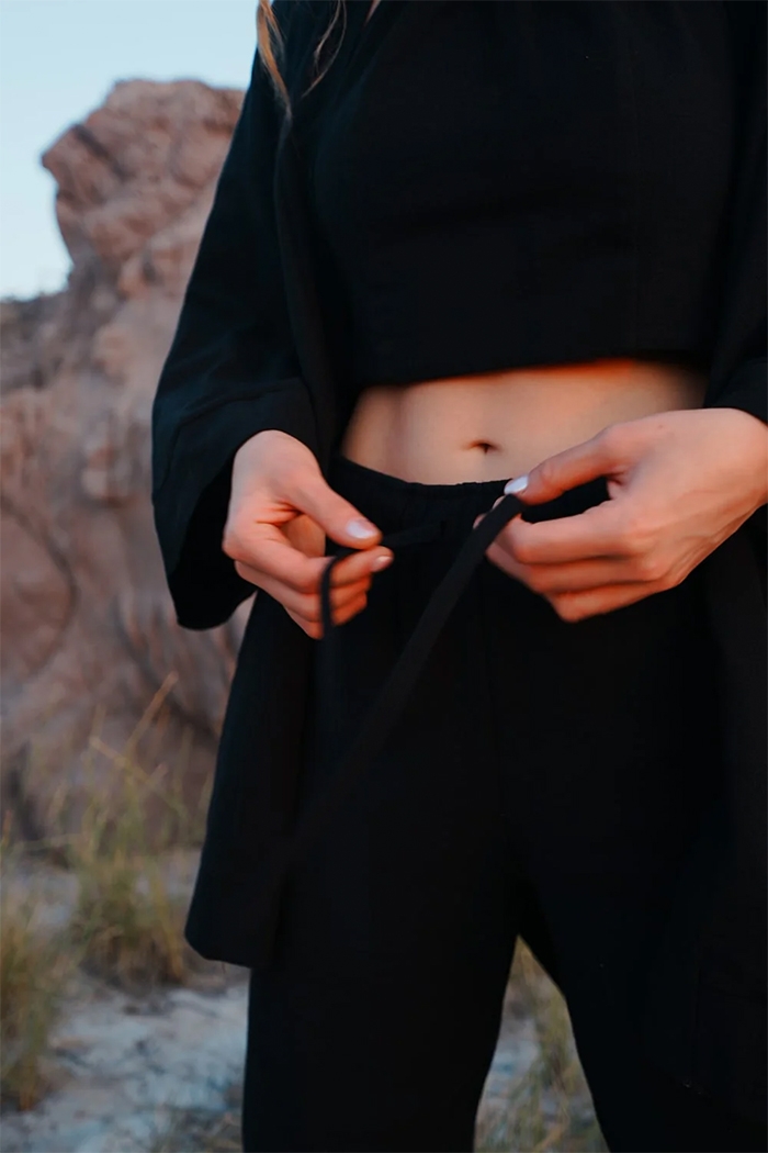 %100 Siyah Keten Pantolon