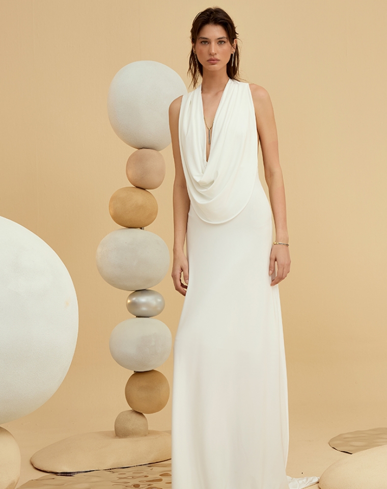 HALTER DRESS IN WHITE STRECH JERSEY
