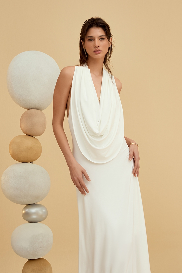 HALTER DRESS IN WHITE STRECH JERSEY