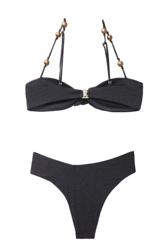 Simli kumaş boncuklu bikini takımı