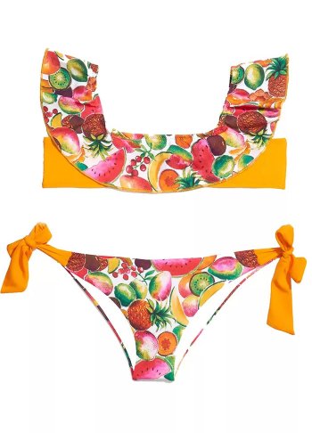 Meyve Desenli Straplez Bikini