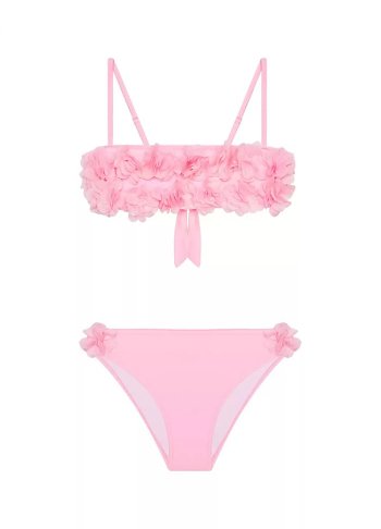 Çiçekli Pembe Straplez Bikini