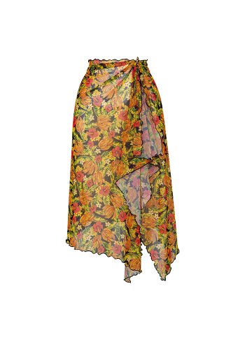 Turuncu Sarı Çiçek Desenli Kısa Pareo Etek