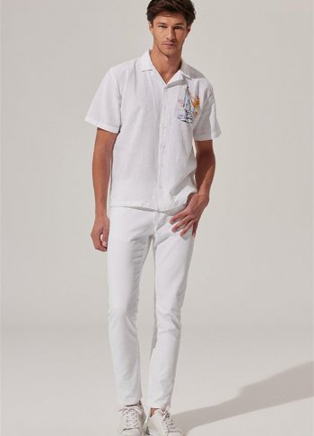 Yelken Baskılı Keten Resort Gömlek