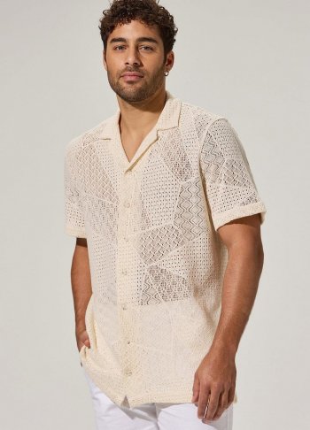 Kısa Kol Naturel Geometrik Resort Gömlek