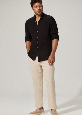 Uzun Kol Double Face Siyah Erkek Gömlek