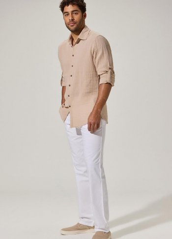 Uzun Kol Double Face Bej Erkek Gömlek
