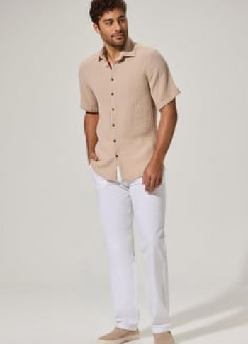 Kısa Kol Double Face Bej Erkek Gömlek