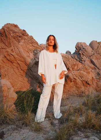 %100 Beyaz Keten Oversize Kimono