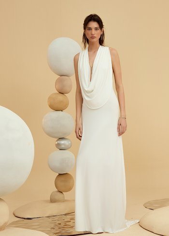 HALTER DRESS IN WHITE STRECH JERSEY