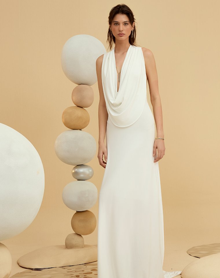 HALTER DRESS IN WHITE STRECH JERSEY