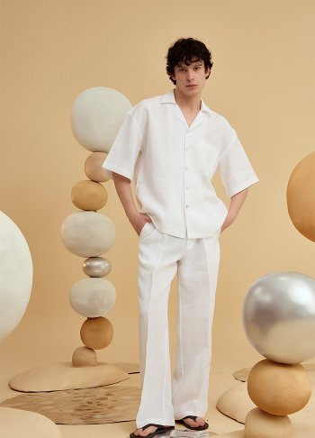 WHITE LEG PANTS IN PEARL LINEN
