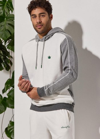 Kapüşonlu, Gri Melanj Garnili Sweatshirt