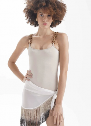 Kıasaan Model Beyaz Saçaklı Pareo