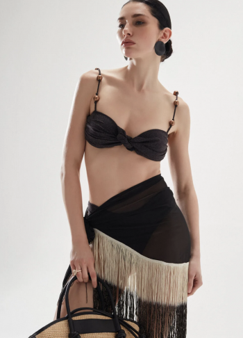 Simli kumaş boncuklu bikini takımı